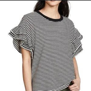 Current/Elliott Carina Striped Blouse | Black & White | Small